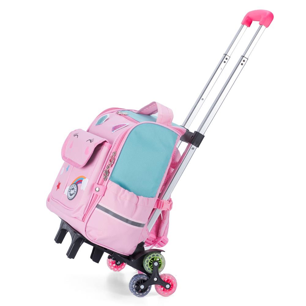 Eazy Kids - 3D Unicorn School Bag With Trolley - Pink