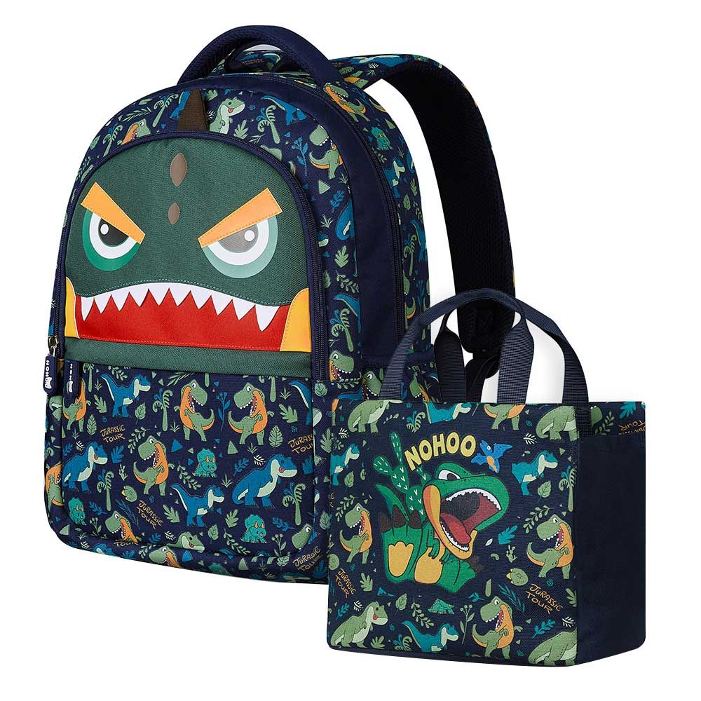 Nohoo - Dino School Backpack With Handbag - Green - 16-inch