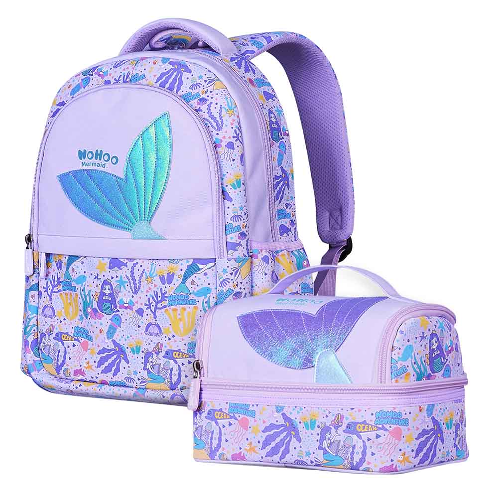 Nohoo Mermaid Backpack With Lunch Bag Handbag And Pencil Case Purple 4pcs 16.15 Inch