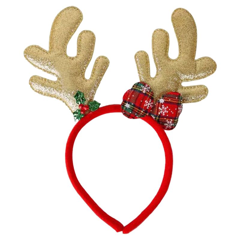 Brain Giggles - Christmas Reindeer Headband w/ Antler - Gold/Red