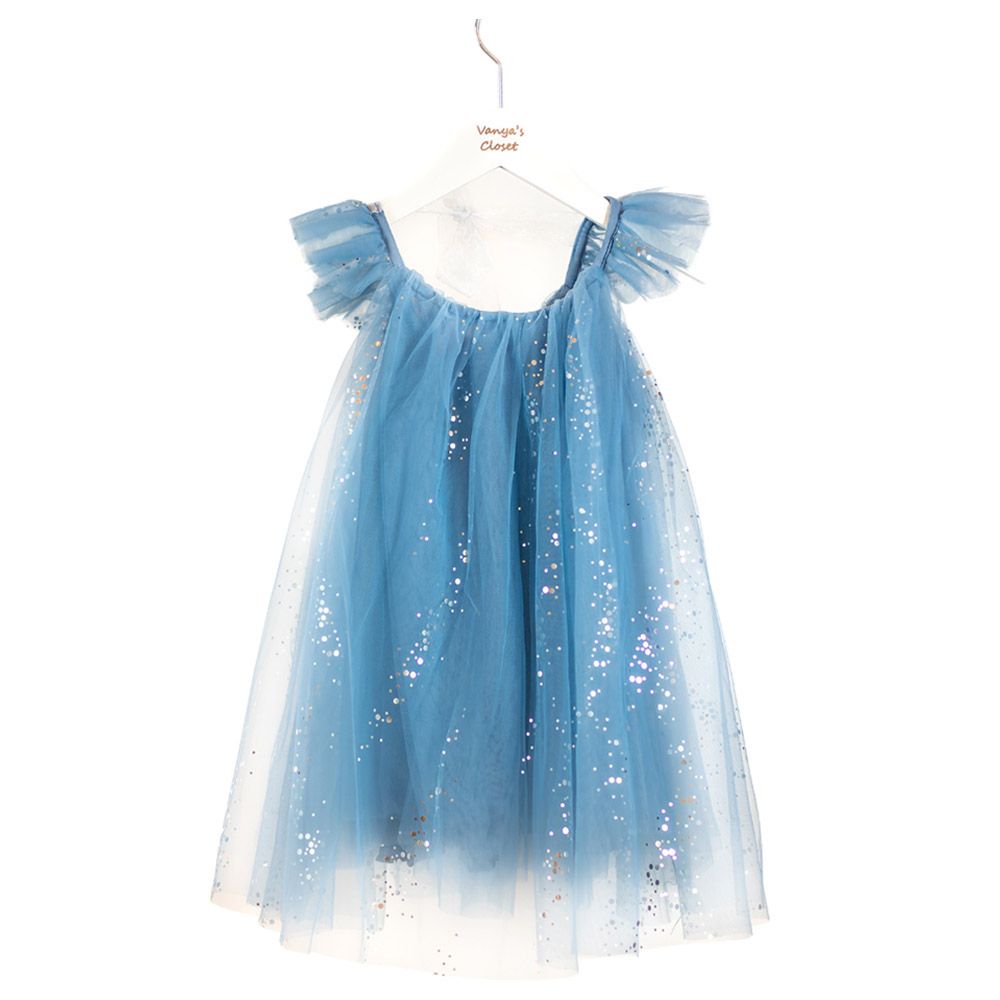 Vanya's Closet - Phoebe Sparkling Fly Sleeve Tulle Dress - Blue