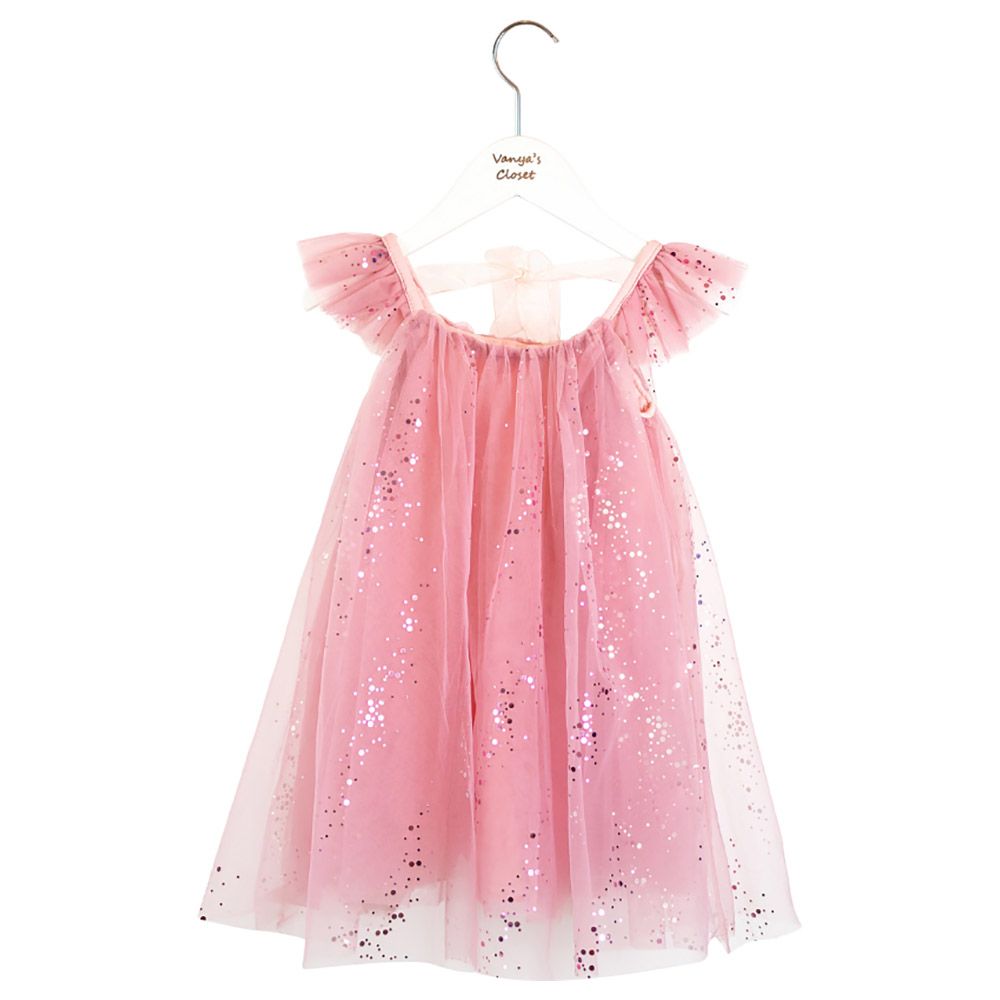 Vanya's Closet - Phoebe Sparkling Fly Sleeve Tulle Dress - Pink