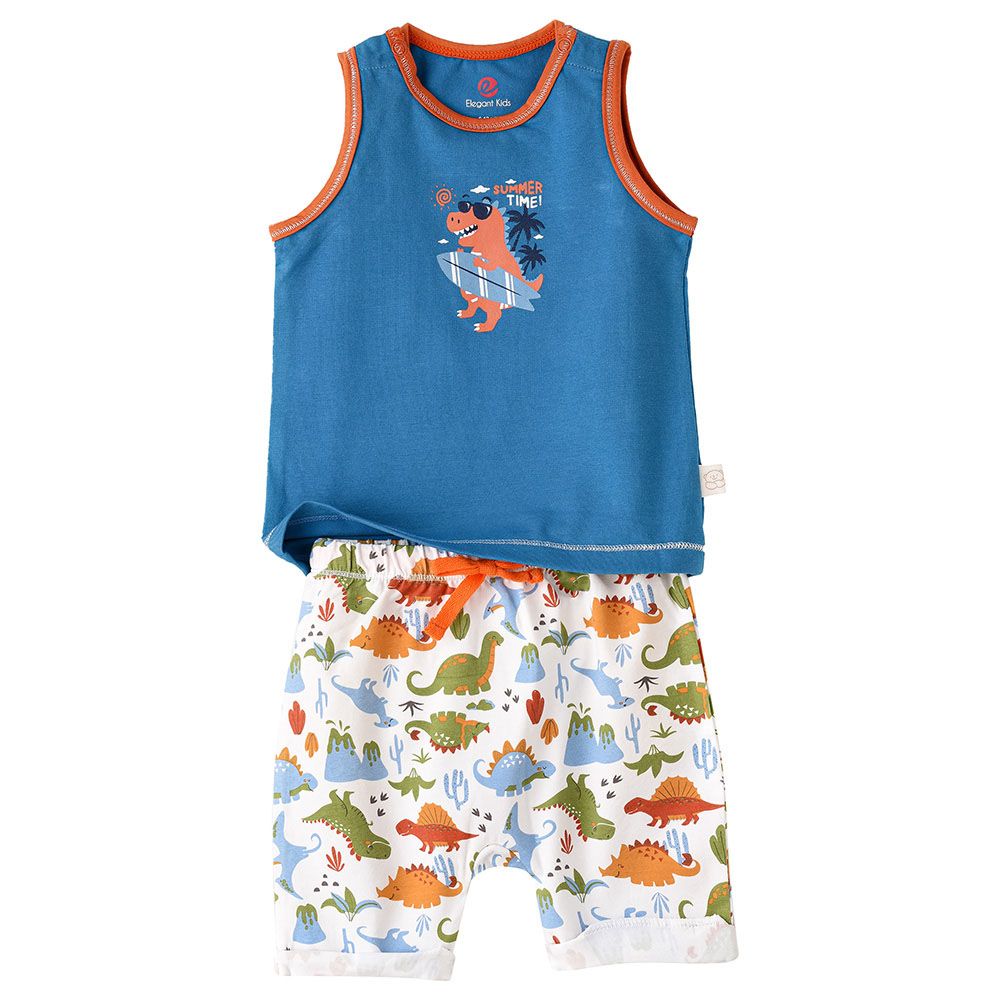 Elegant Kids - 2pc-Set - Boys Playful Print T-Shirt And Shorts - Blue