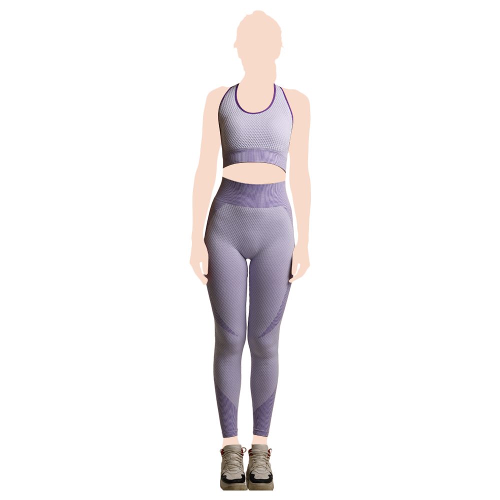 Mei Stylish - 2pc-Set - Gym Workout Top And Pants - Purple