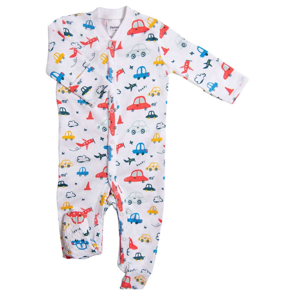 Eleonora Baby Wear - Car & Plane Adventure Footed Sleepsuit - White