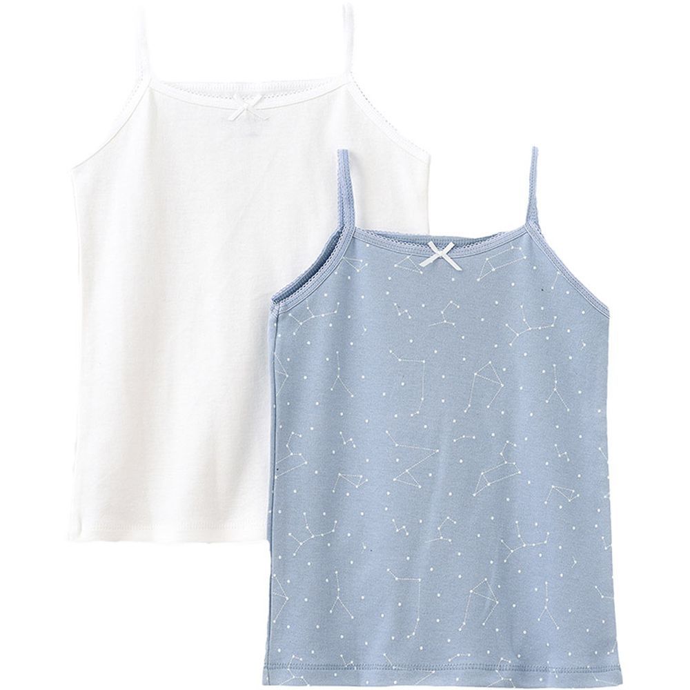 Jelliene - 2pc-Set - Girl's Soft Cotton Vests - White/Blue