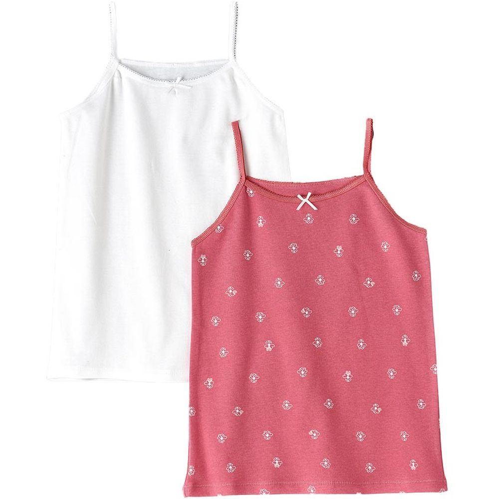 Jelliene - 2pc-Set - Girl's Soft Cotton Vests - Pink/White