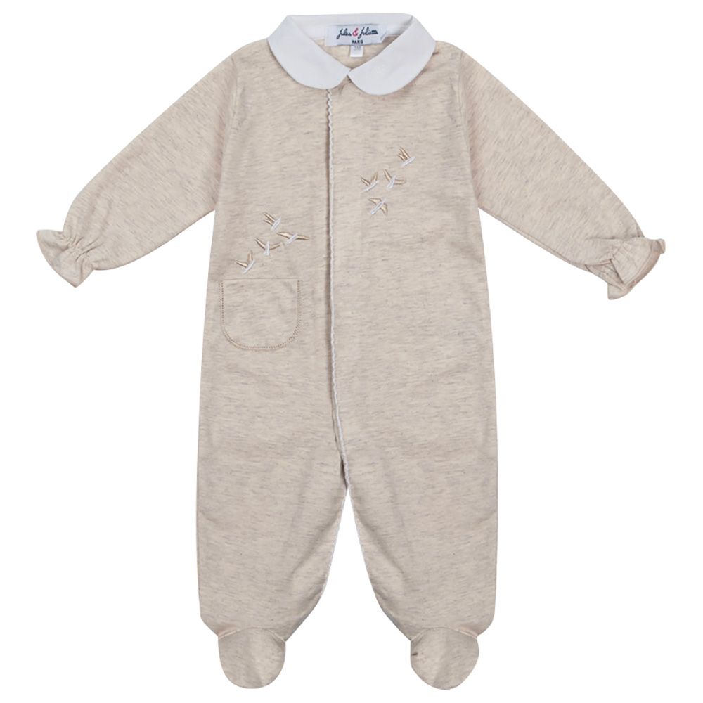 Jules & Juliette - Flighty Baby Cotton Footed Sleepsuit - Beige