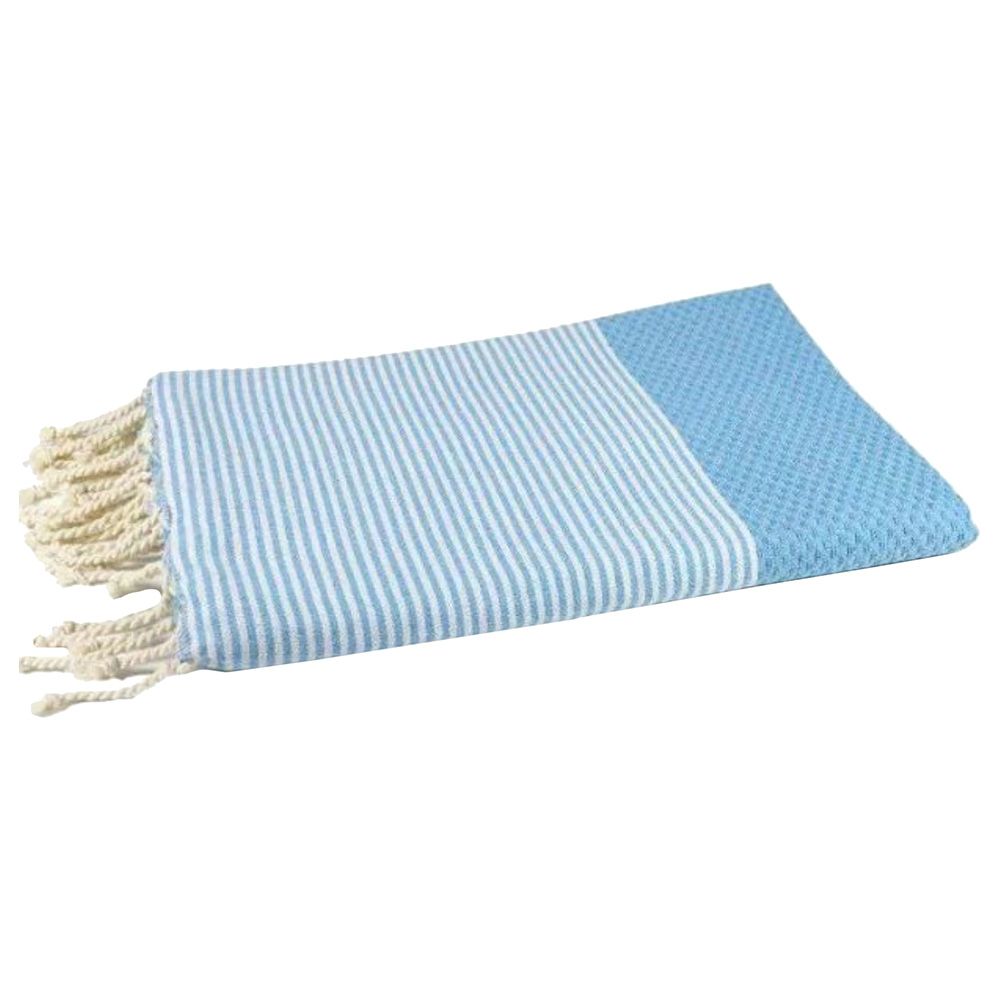 Hammam Corner - 100% Recycled Cotton Honeycomb Beach Towel - Sky Blue