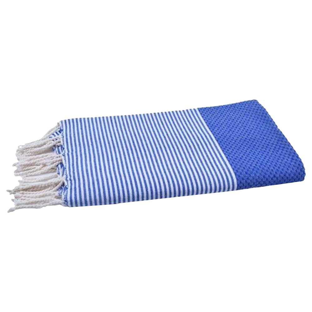 Hammam Corner - 100% Recycled Cotton Honeycomb Beach Towel - Blue Ocean