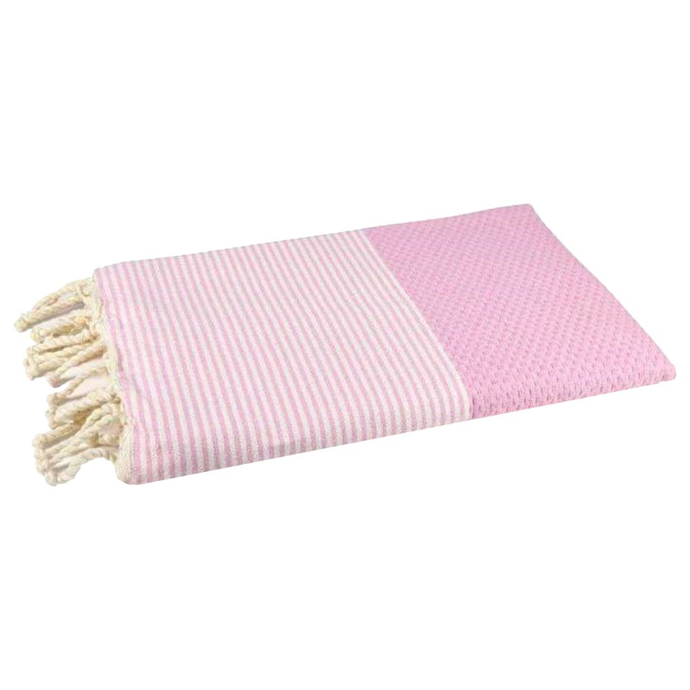 Hammam Corner - 100% Recycled Cotton Honeycomb Beach Towel - Pink