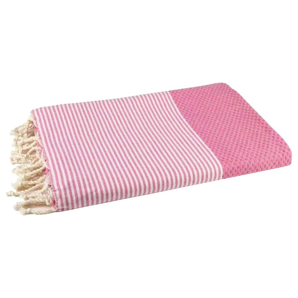 Hammam Corner - 100% Recycled Cotton Honeycomb Beach Towel - Dark Pink