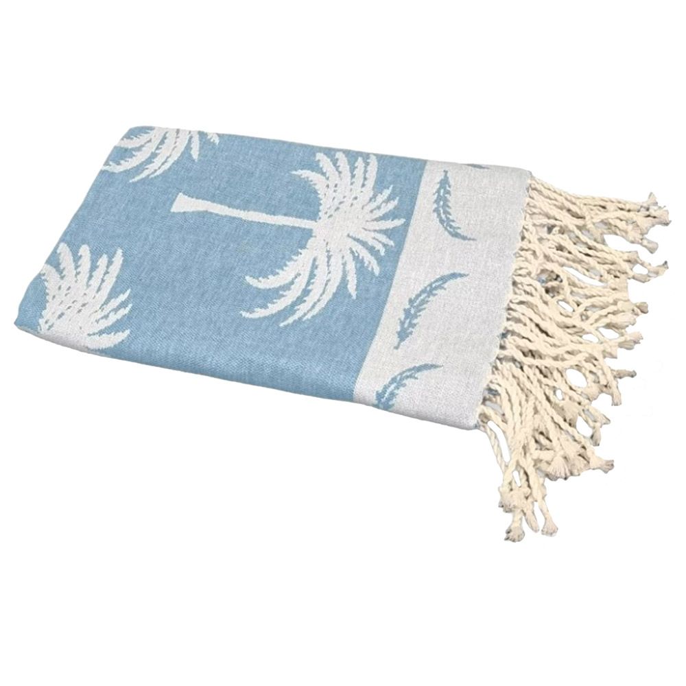 Hammam Corner - 100% Recycled Cotton Palm Beach Towel - Sky Blue