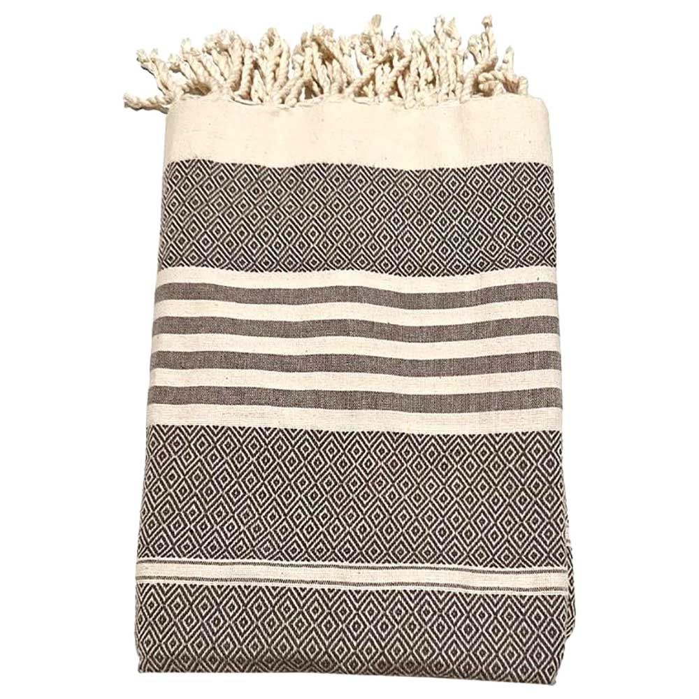 Hammam Corner - 100% Recycled Cotton Diamond Beach Towel - Brown