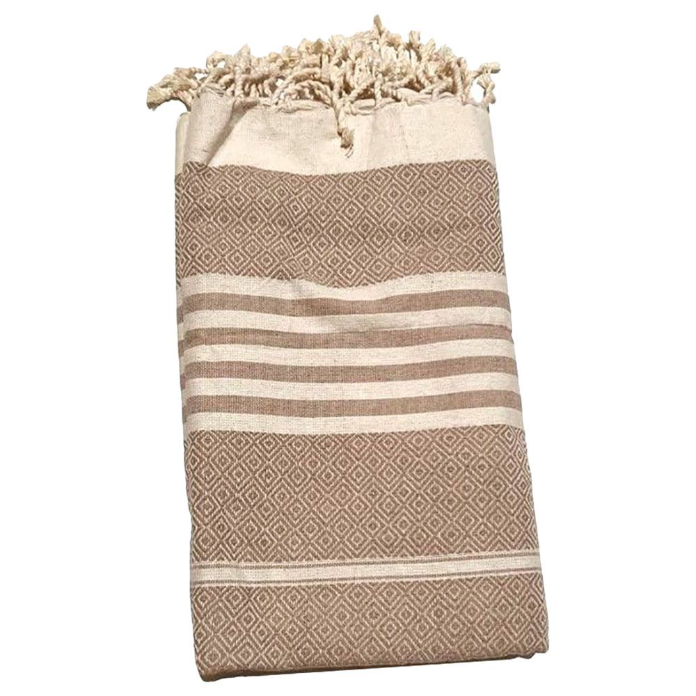 Hammam Corner - 100% Recycled Cotton Diamond Beach Towel - Brown Clear