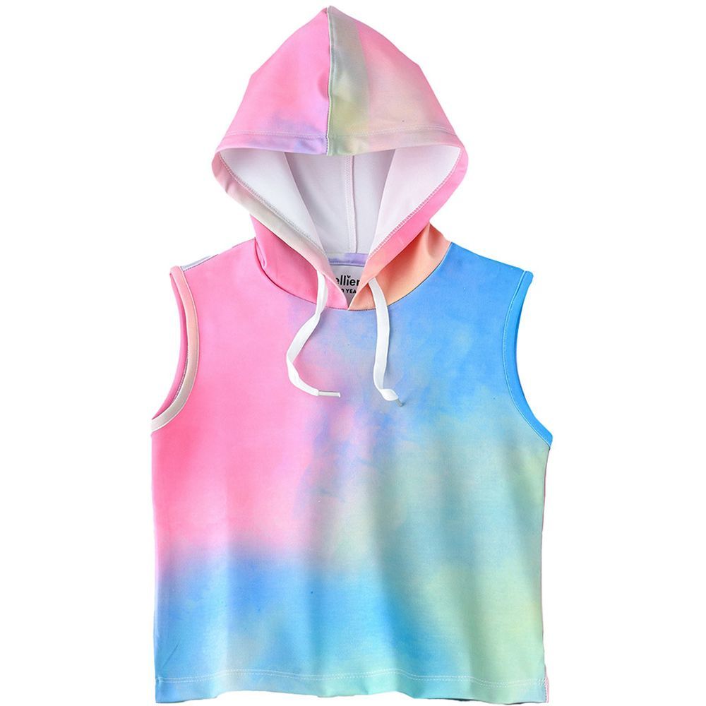 Jelliene - Girl's Tie-Dye Sleeveless Mutlicolored Hoodie_8-9Y