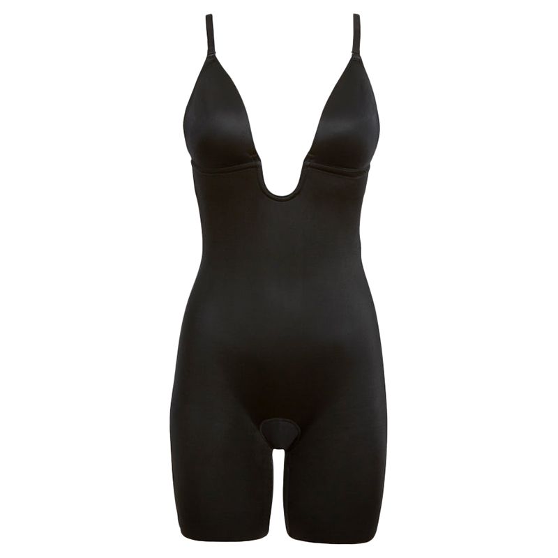 Spanx - Plunge Low-Back Mid-Thigh Bodysuit - Black