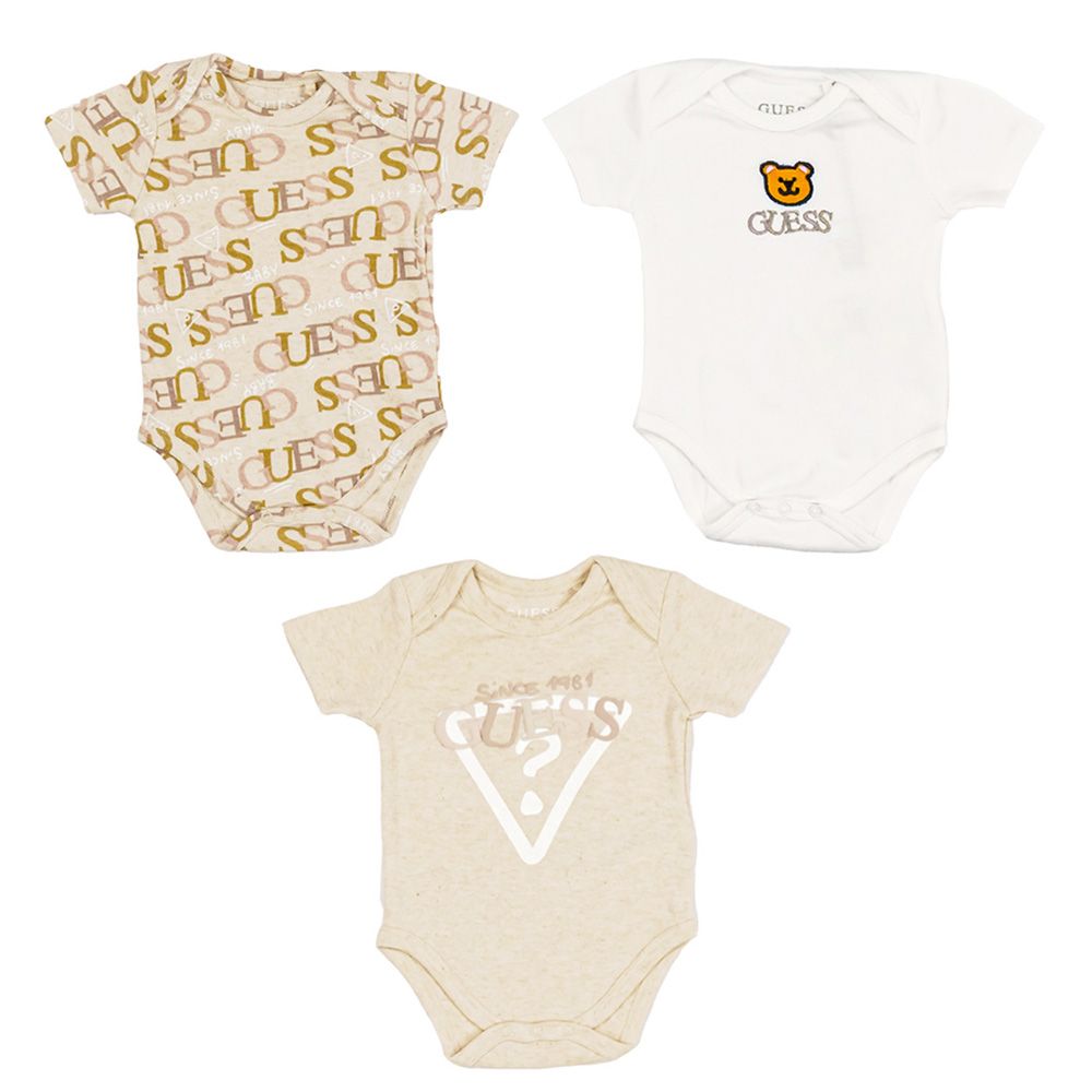 Guess - 3pc-Set - Baby Short Sleeve Bodysuit - Beige/Natural