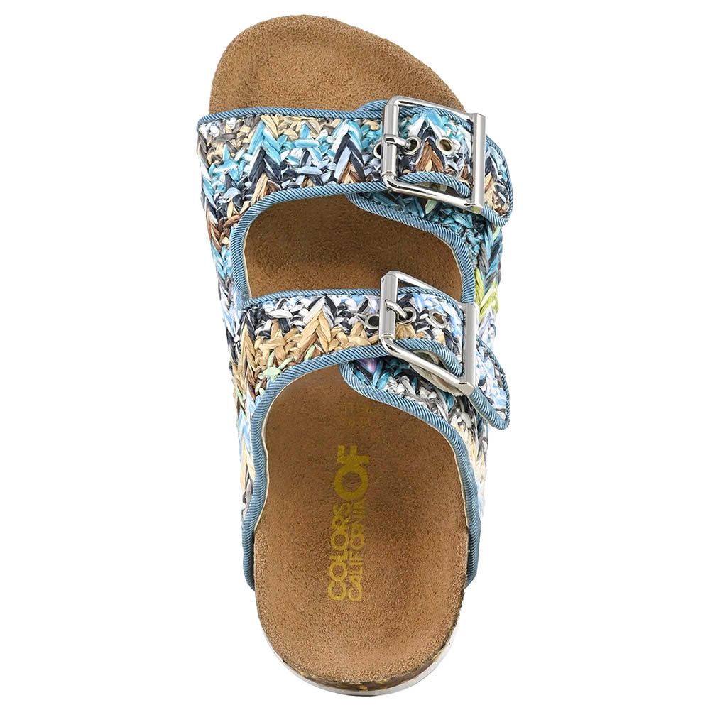 Colors of California - Two Buckles Raffia Sandal - Jeans