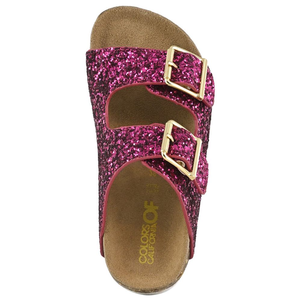 Colors of California - 2 Buckles Glitter Sandal - Fuxia