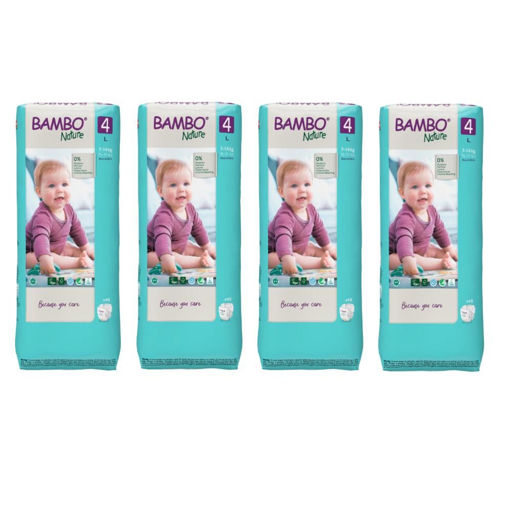 Bambo Nature - Eco-Friendly Diapers, Size 4, 7-14kg 192 pcs, Tall Mega Pack