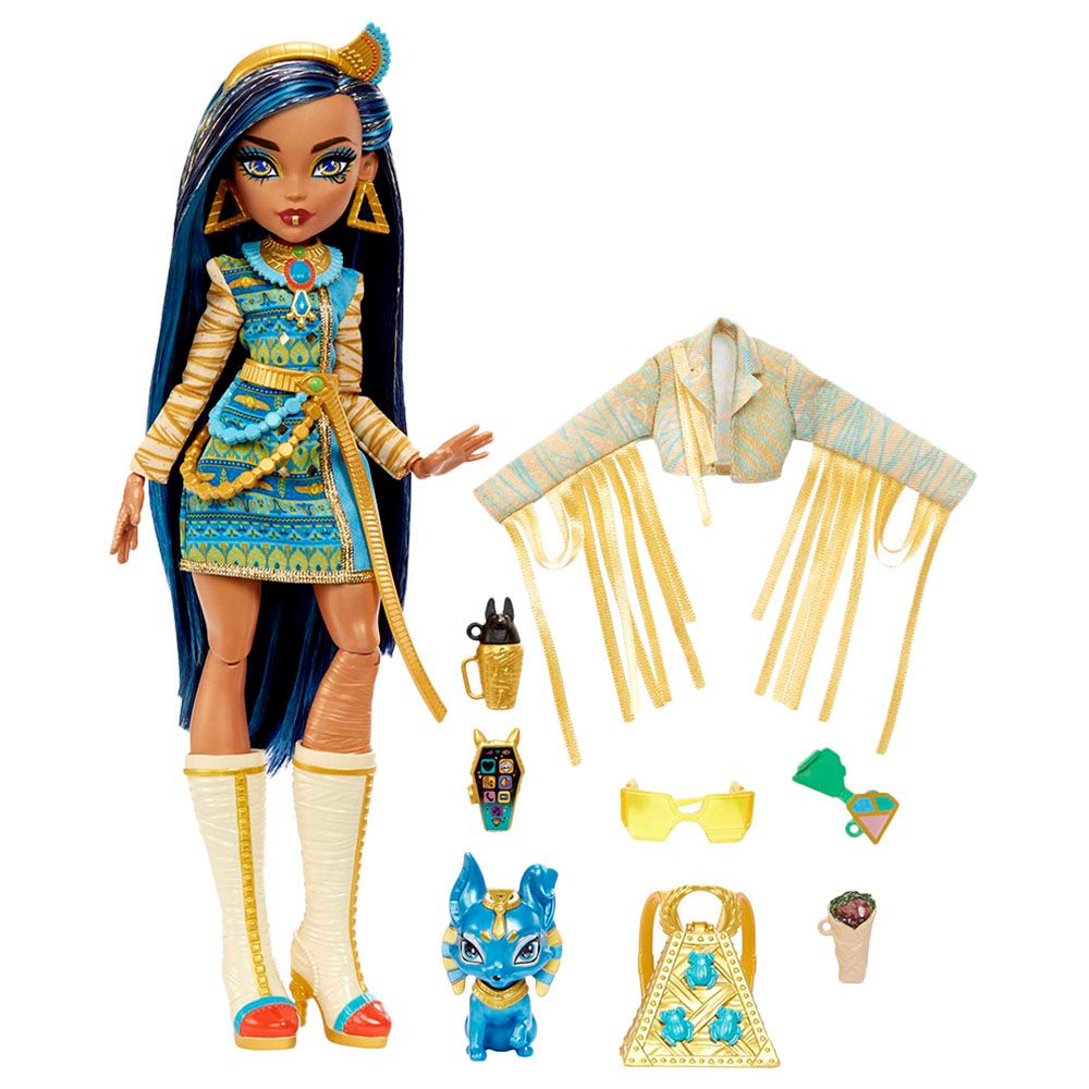 Mattel Games - Monster Posable Doll w/ Accessories & Pet Dog - Cleo De Nile