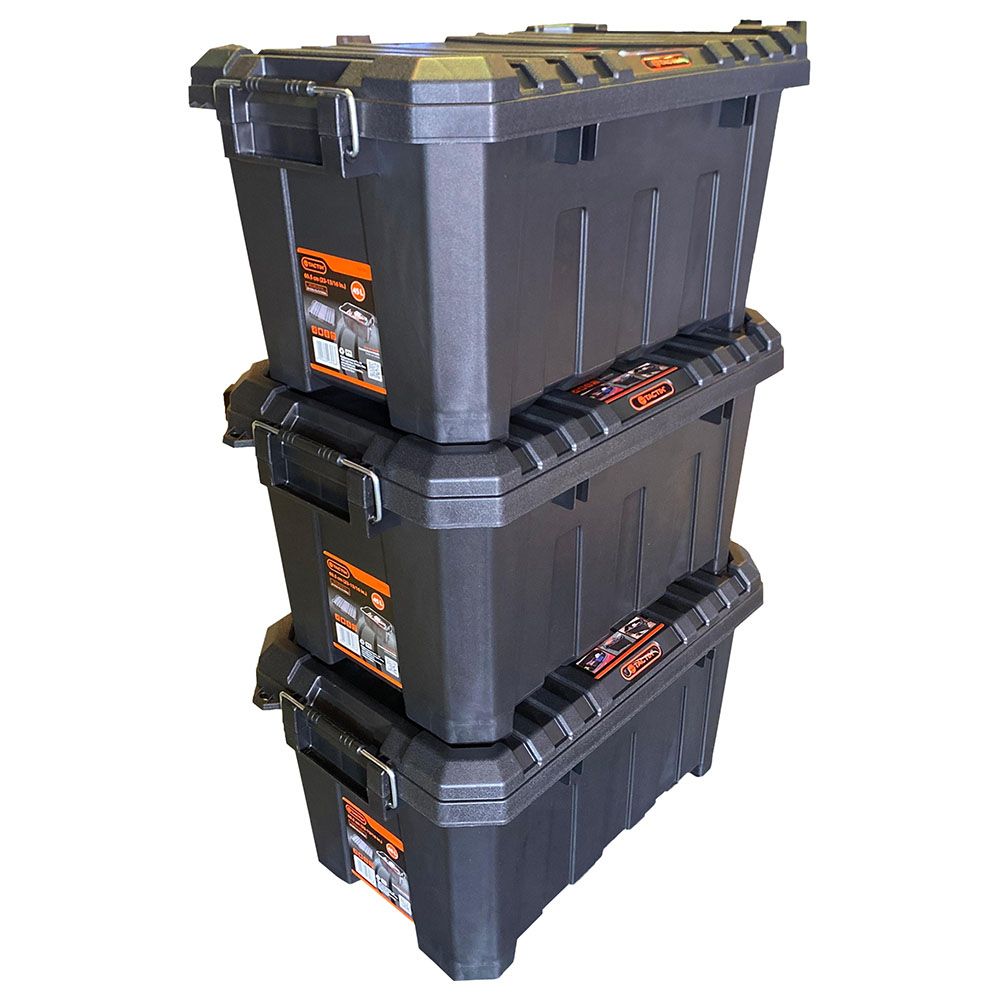 Tactix - Heavy Duty Storage Box - Black - Pack of 3 - 45 L