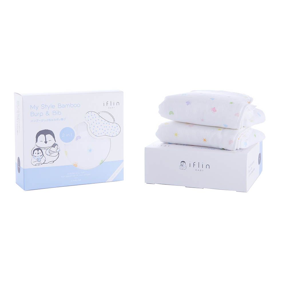 Iflin Baby - My Style Bamboo Burp And Bib - Playful Sky - 2pcs