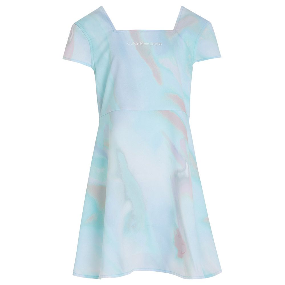 Calvin Klein - Serenity Square Neck Short Sleeves Dress - Blue