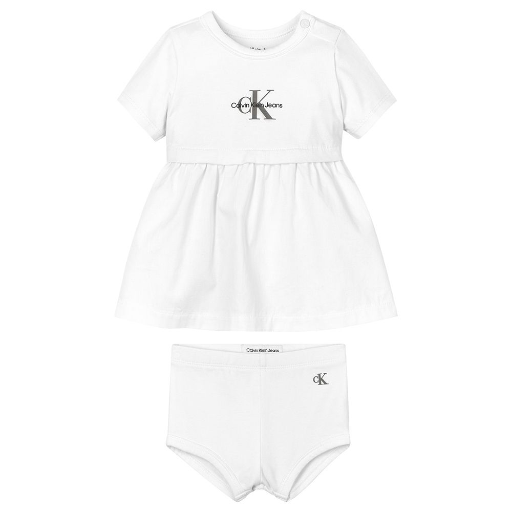 Calvin Klein - 2pc-Set - Monogram Logo Short Sleeves Dress And Brief - White