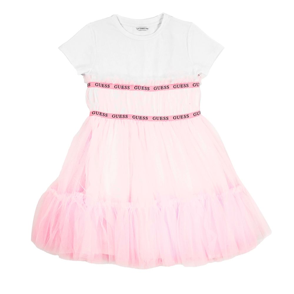 Guess - Girl's Mixed Fabric Flared Dress - Pink