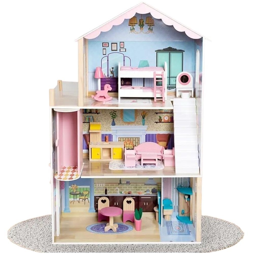 Little Learners - Summer Villa Wooden Dollhouse - 80 Pcs