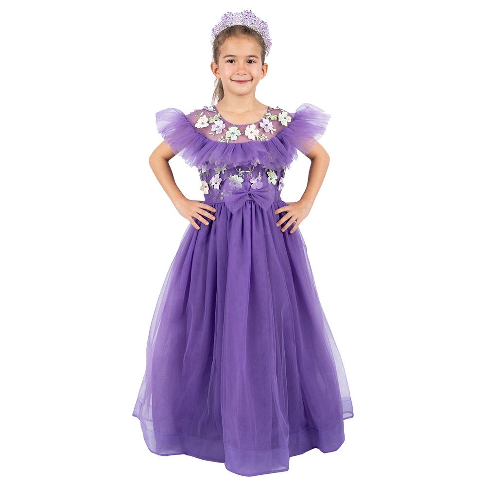 D' Daniela - Girls Fit & Flare Flower Applique Gown - Purple