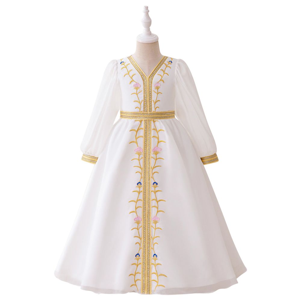 D' Daniela - Aria Embroidered Jalabiya Abaya With Tie-Up Belt - White