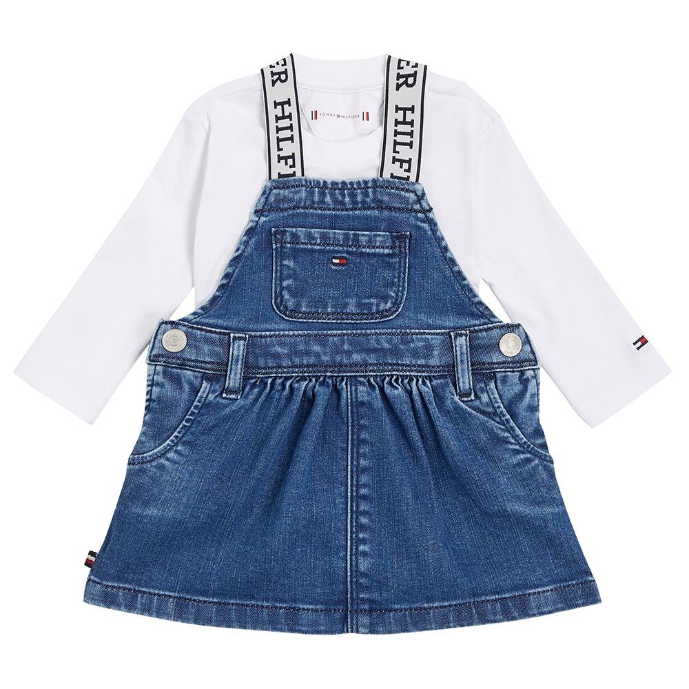 Tommy Hilfiger - 2pc-Set - Baby Top & Denim Dungaree Dress - Denim