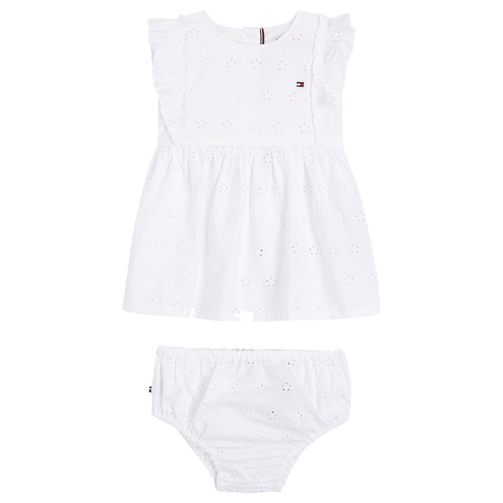 Tommy Hilfiger - Baby Girl's Broderie Anglaise Dress And Brief - White