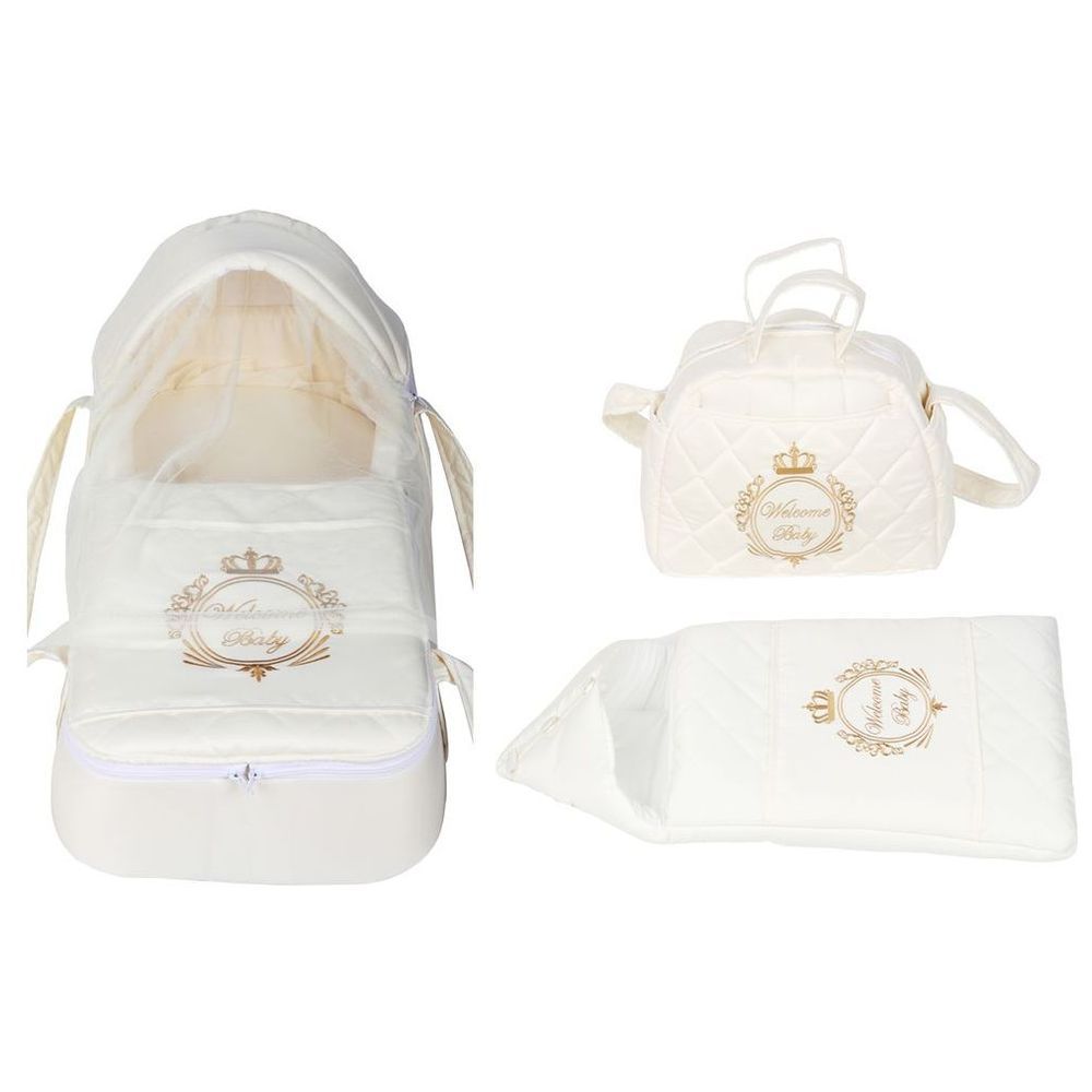 Little Angel - Baby Foldable Carry Cot & Sleeping Bag - Cream/Gold