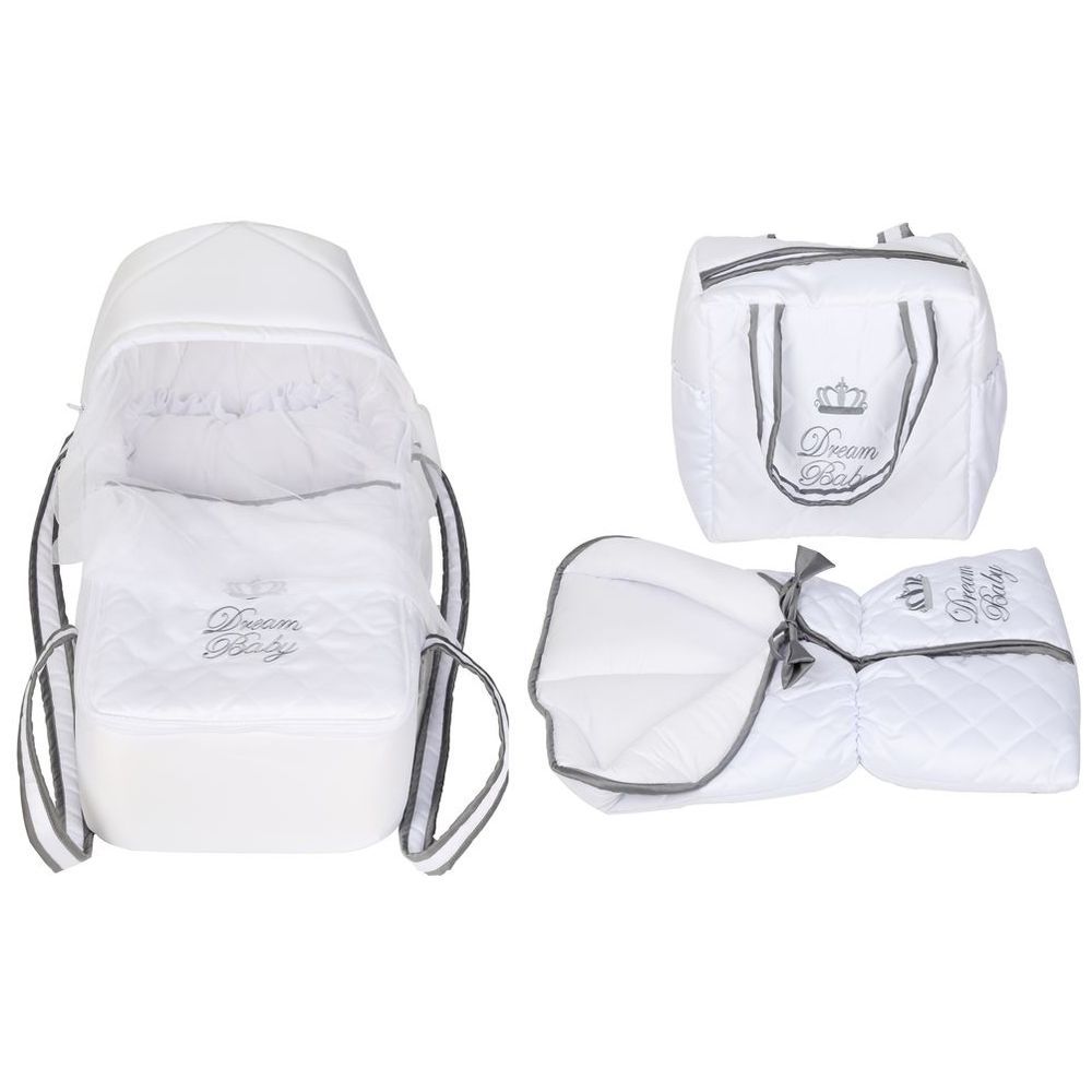 Little Angel - Baby Foldable Carry Cot & Sleeping Bag - White/Grey