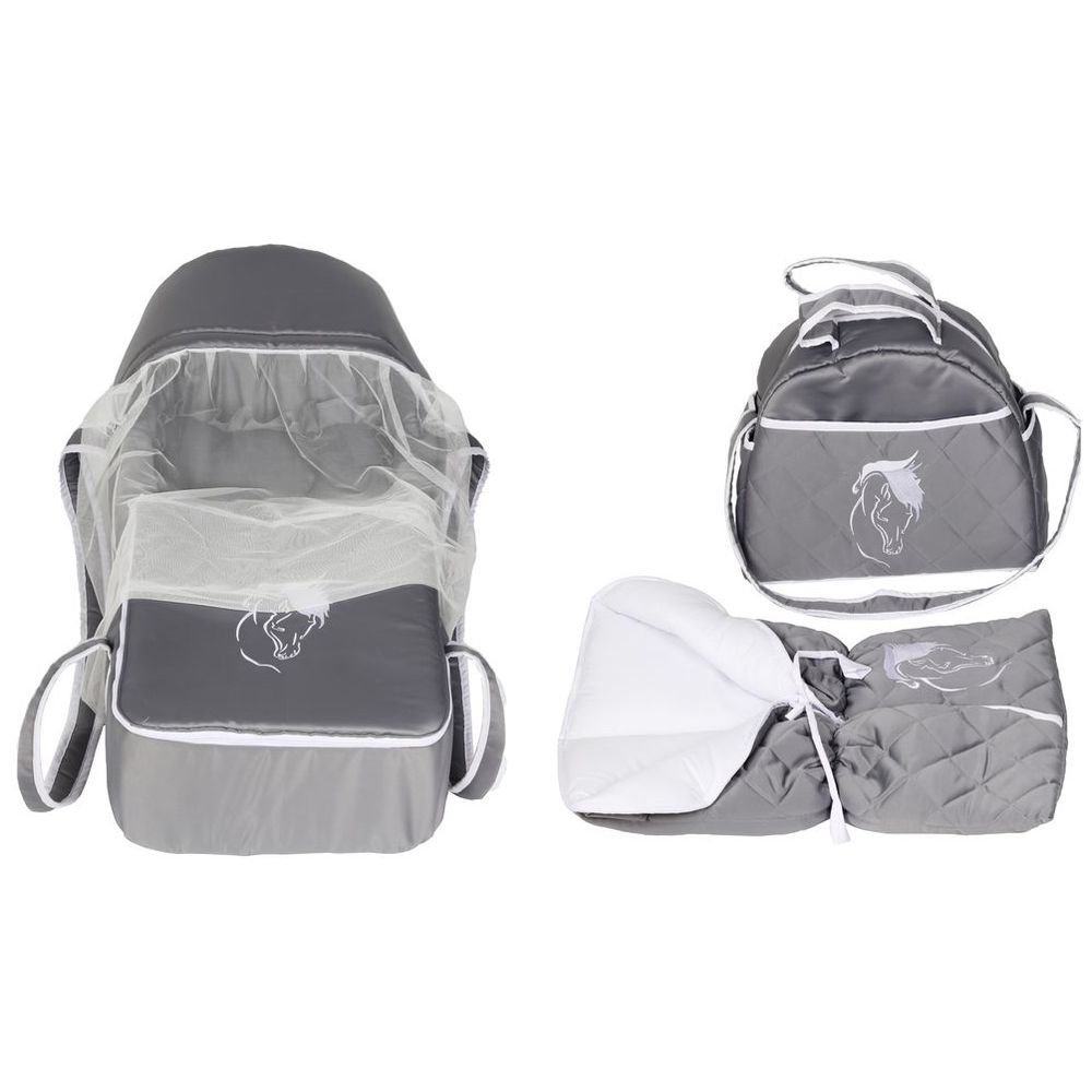 Little Angel - Baby Foldable Carry Cot & Sleeping Bag - Grey/White