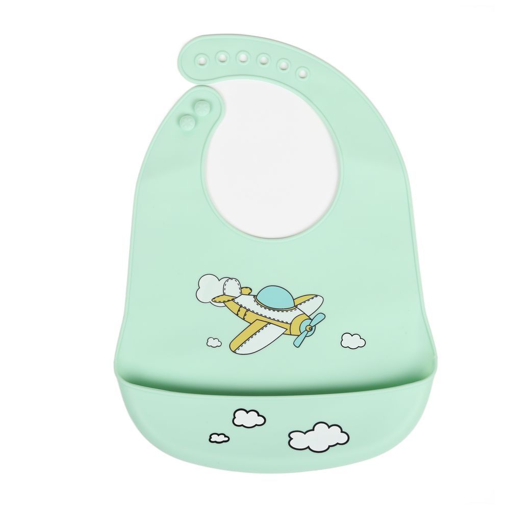 Little Angel - Baby Silicon Bib - Aeroplane - Green