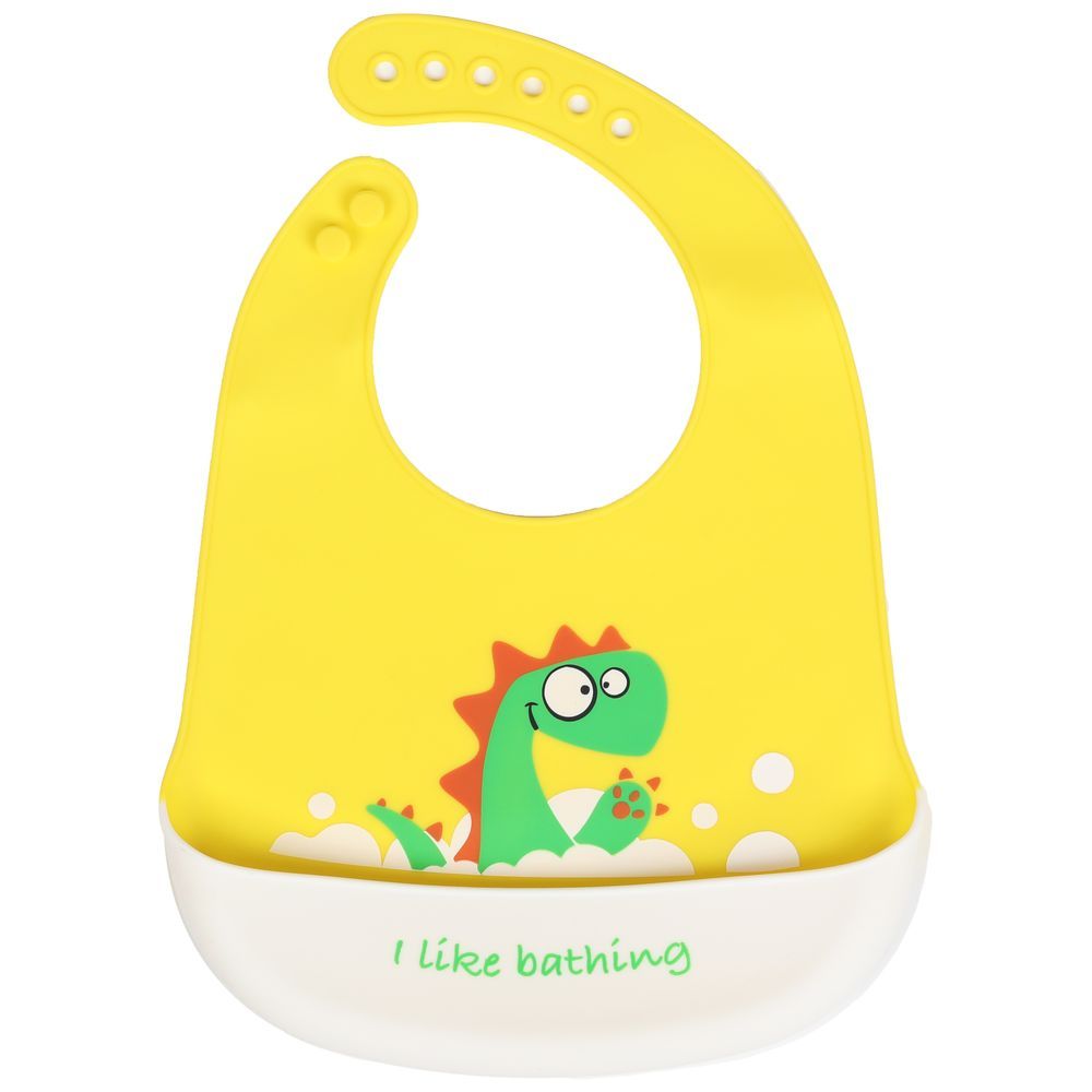 Little Angel - I Like Bathing Baby Silicon Bib - Yellow/White