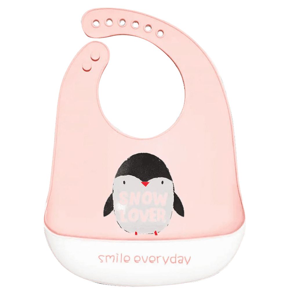 Little Angel - Smile Everyday Snow Lover Baby Silicon Bib - Pink/White