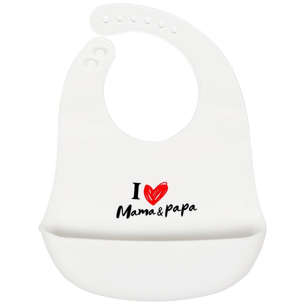 Little Angel - I Love Mama & Papa Baby Silicon Bib - White