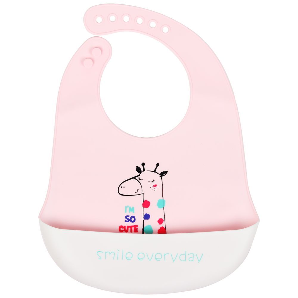 Little Angel - Smile Everyday I'M So Cute Baby Silicon Bib - Pink/White