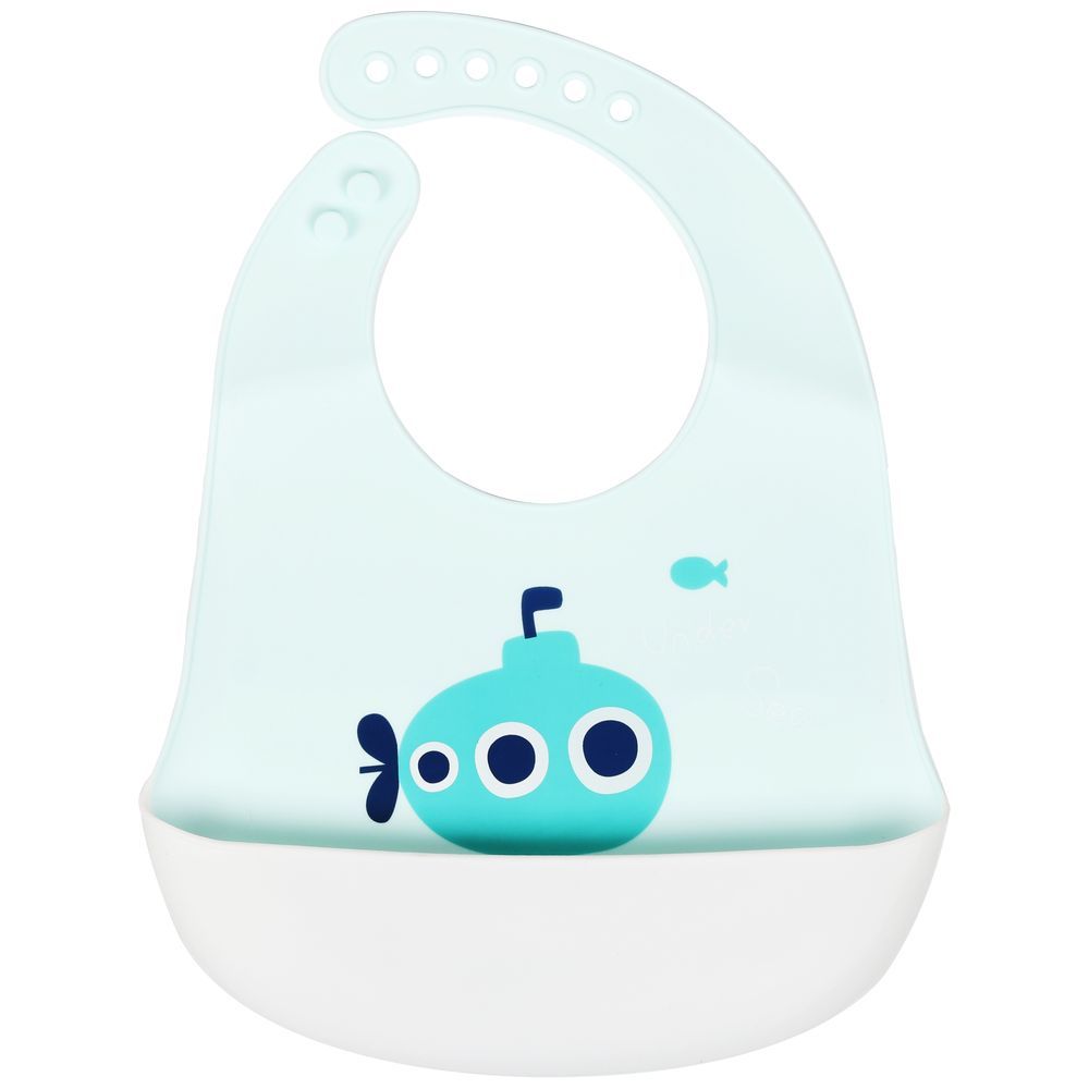 Little Angel - Submarine Baby Silicon Bib - White/Blue