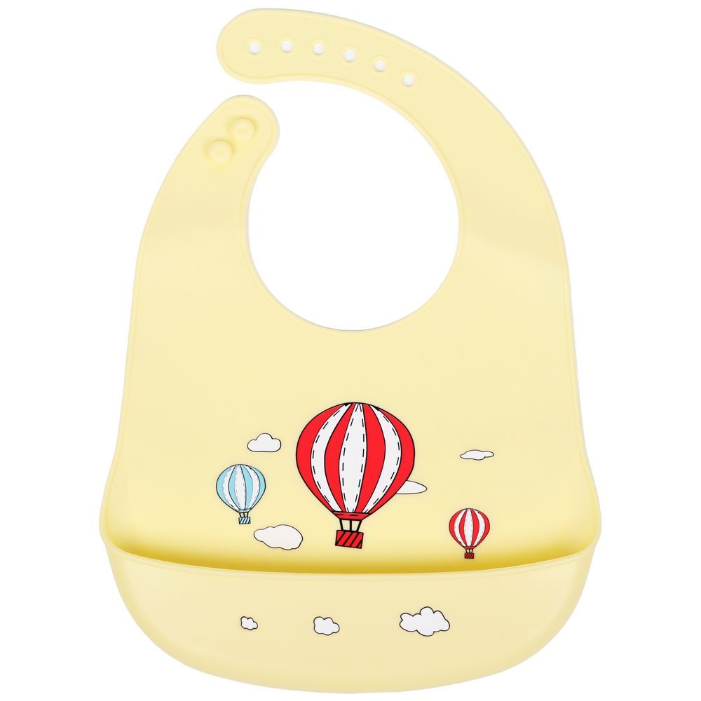 Little Angel - Baby Silicon Bib - Hot Air Balloon - Yellow