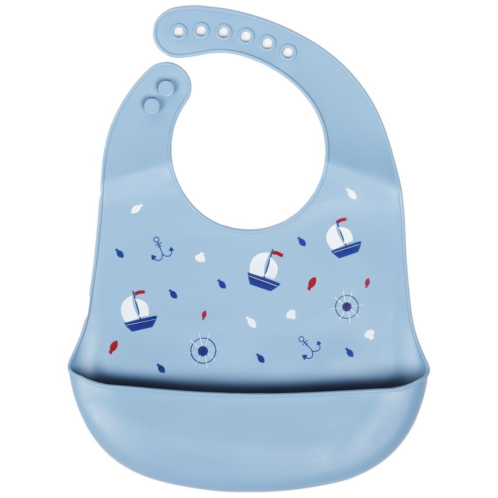 Little Angel - Ship Printed Baby Silicon Bib - Blue