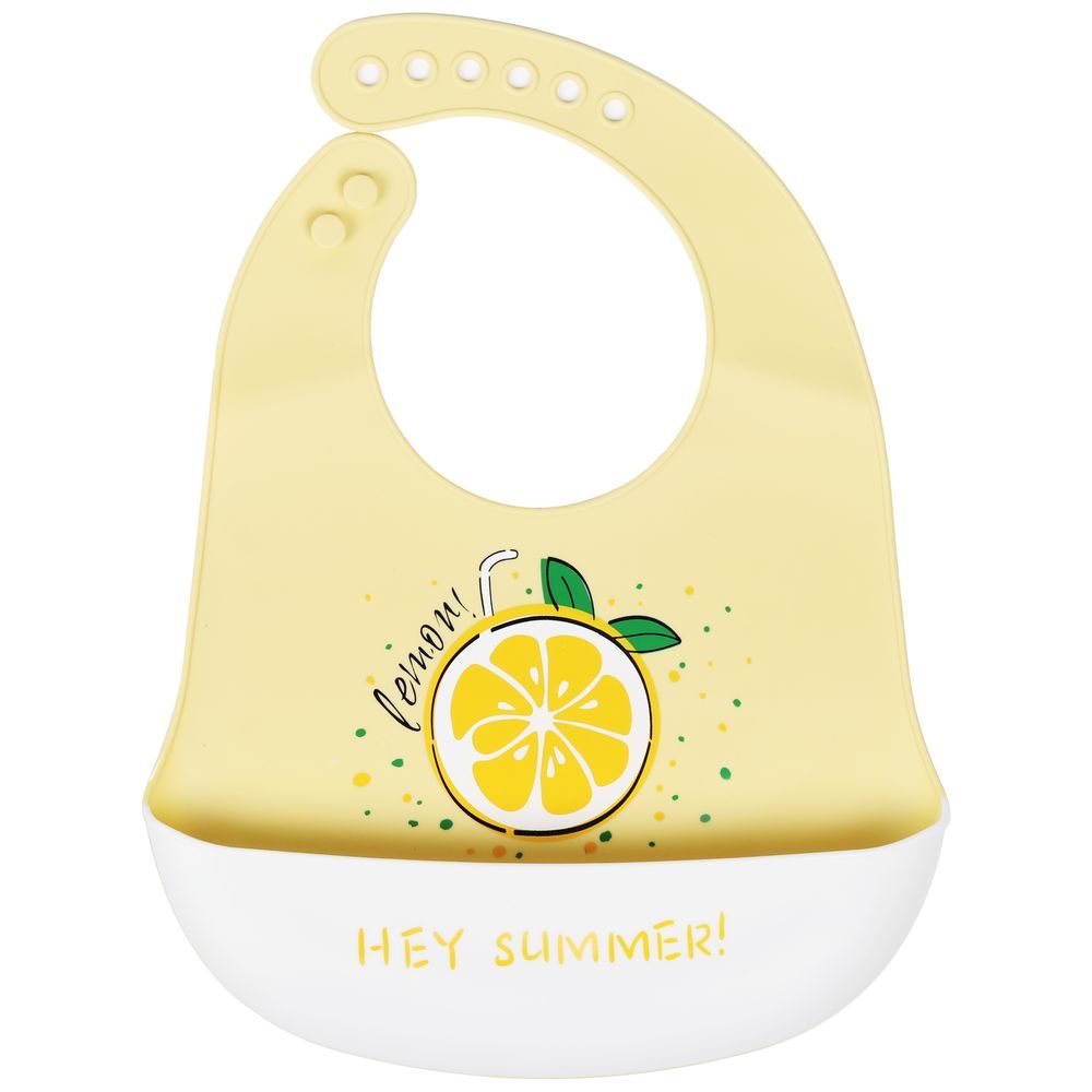 Little Angel - Hey Summer Lemon Baby Silicon Bib - Yellow/White