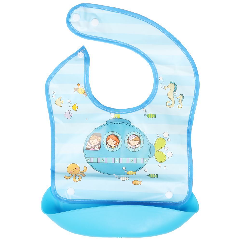 Little Angel - Submarine Printed Baby Silicon Bib - Blue