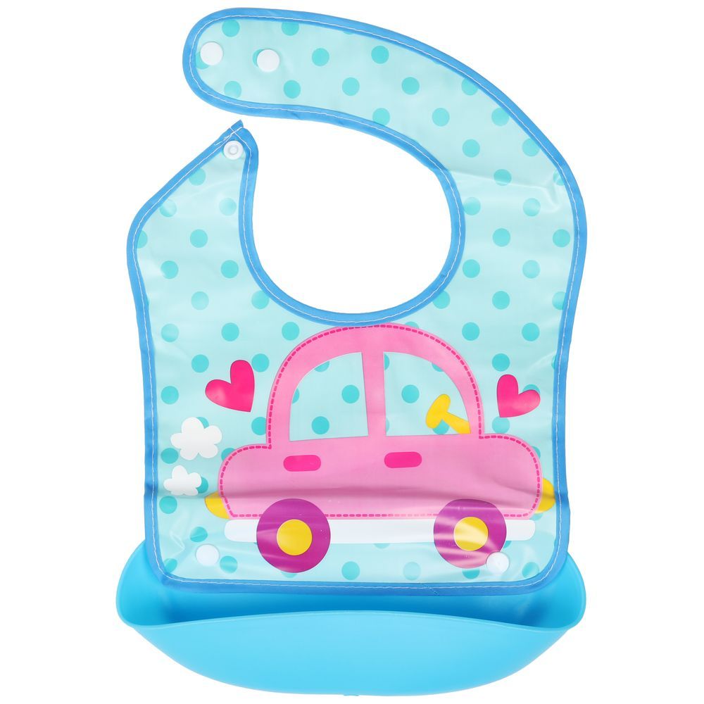 Little Angel - Car Printed Baby Silicon Bib - Blue